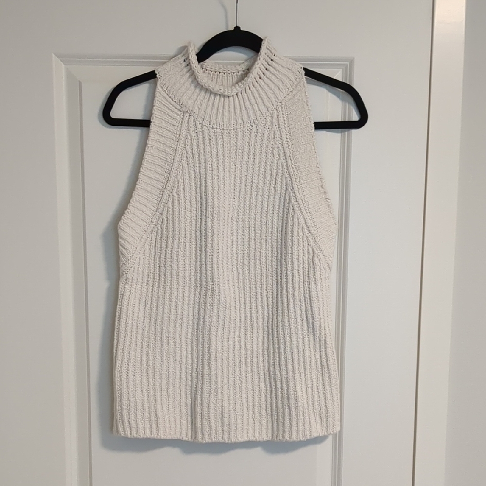 Anthropologie Cream Sleeveless Turtleneck Sweater
